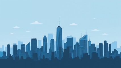 Fototapeta premium Calm blue city skyline in minimalist style