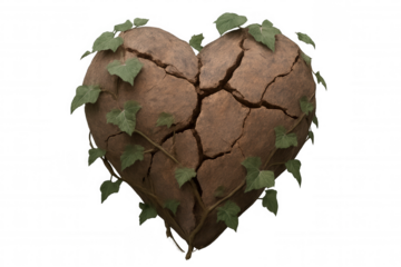 Broken heart representing heartbreak and sadness, with green ivy foliage symbolizing hope and growth