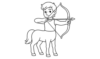 Fototapeta premium Centaur archer illustration in simple outline style for fantasy design and coloring