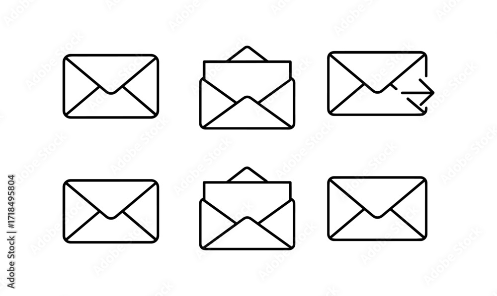 Poster minimalist envelope icon set for digital communication and messaging design