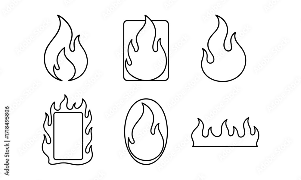 Poster burning checklist icons for design and decoration—simple flame compositions for dynamic visual eleme