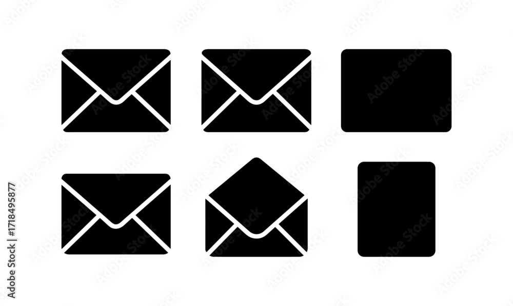 Poster simple email icon set for digital communication and web design projects