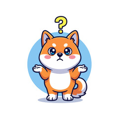 Confused Shiba Inu puppy cartoon illustration.