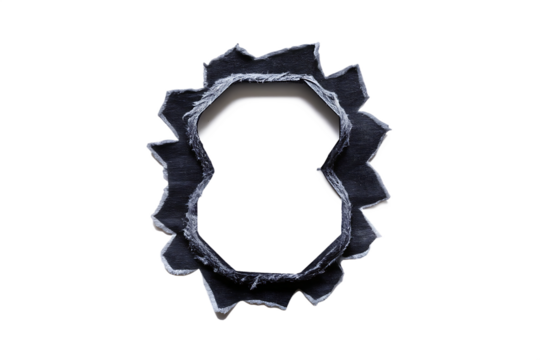 Torn denim fabric hole isolated on a transparent background