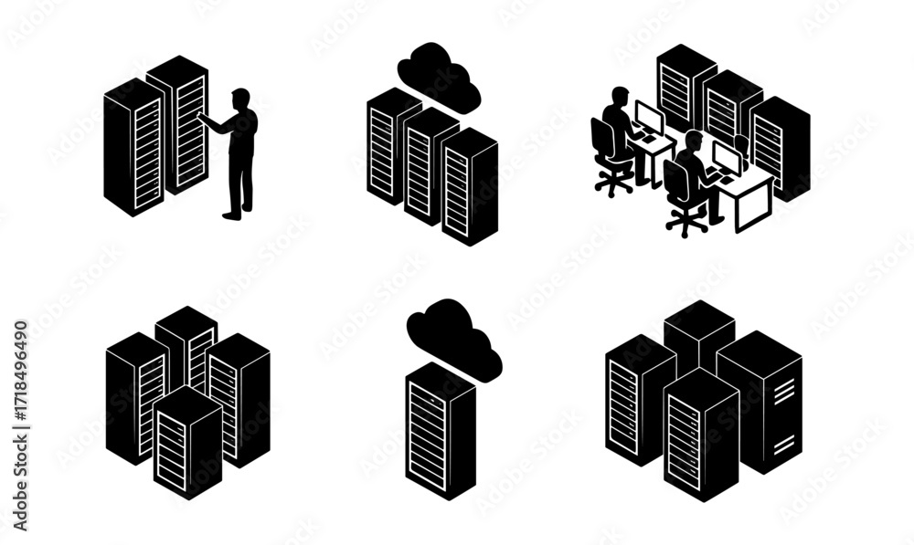 Poster isometric server templates for data management and it network design
