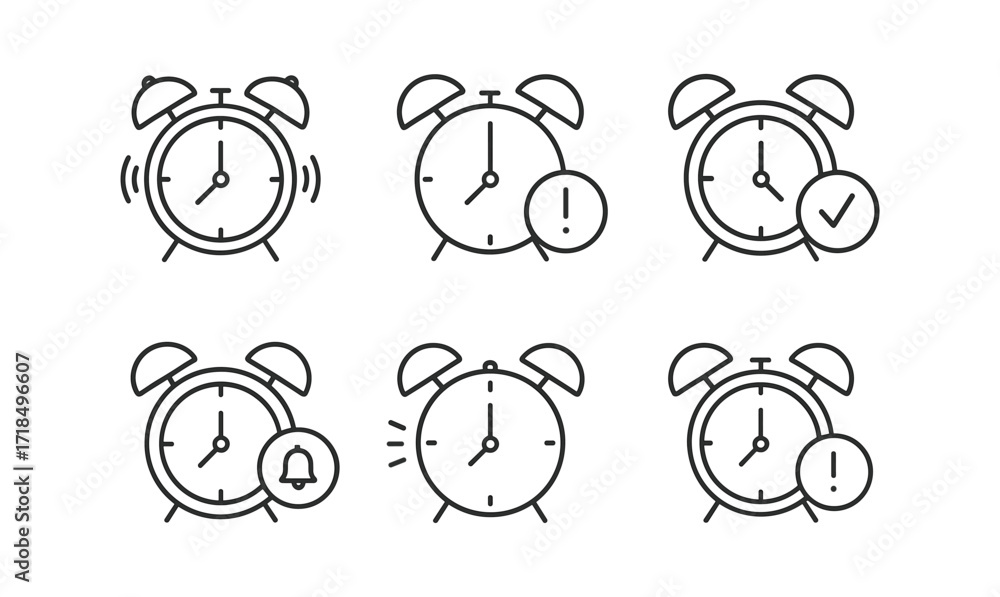 Poster Minimalist alarm clock icon set for time management and organization design