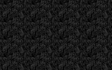 Abstract floral with palm leaves seamless pattern, black leaf pattern background.

