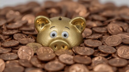Golden piggy bank surrounded by coins