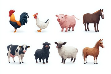 Fototapeta premium Geometric Farm Animals Icons: Professional and Polished
