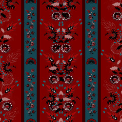 Floral seamless folk pattern, ethnic folklore flowers. Ethnic flowers, Jacobean traditional style on a white background. Classic indian motifs, trendy vector illustration
