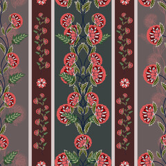 Floral seamless folk pattern, ethnic folklore flowers. Ethnic flowers, Jacobean traditional style on a white background. Classic indian motifs, trendy vector illustration
