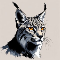A lynx head with tufted ears, detailed in black and smoke gray
