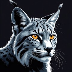 A lynx head with tufted ears, detailed in black and smoke gray