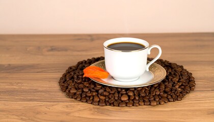 White Coffee Cup on Coffee Bean Placemat.