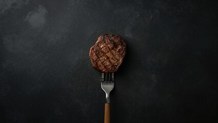 Minimalist grilled steak on dark backdrop