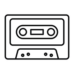 Cassette tape vector icon. Retro audio cassette black line art. Vintage music recording and playback symbol for nostalgia or media design.