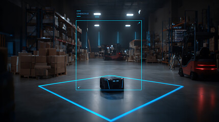 Autonomous robot in warehouse with augmented reality interface and navigation system