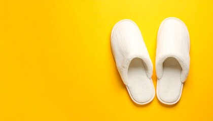 White Slippers on Yellow Background.