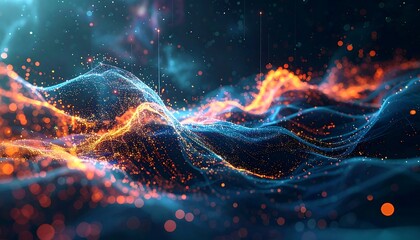 Abstract digital landscape of swirling particles