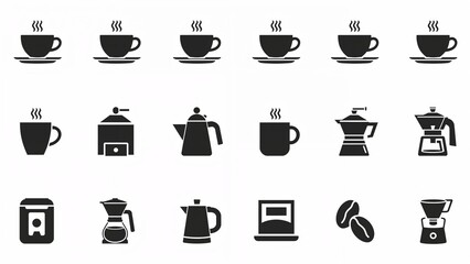 Obraz premium Minimalist black and white coffee icon grid