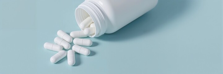 Spilled tablets from white prescription bottle