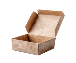 Brown cardboard box is open and empty
