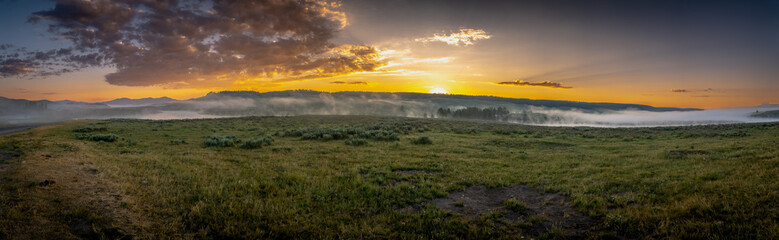 Panorama Of Distant Fog On The Hills Of Hayden Valley