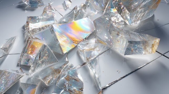 Abstract Broken Glass Fragments With Iridescent Effects