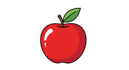 Illustration Vector SVG Design of a Red Apple with Green Leaf Outlined