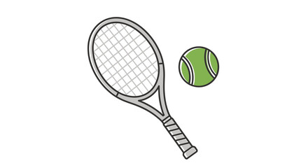 Sports SVG Illustration of Tennis Racket and Ball Vector SVG Design Minimalist Line Art Green and Gray