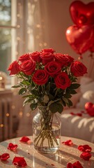 Romantic rose bouquet in golden morning light