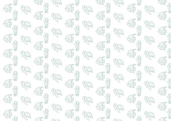 Underwater Sea Life Seamless Pattern with Fish and Turtles Printable Digital Design