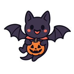 Cute bat cartoon Halloween pumpkin smiling flying orange black festive joyful