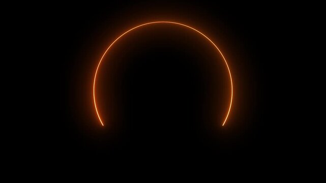 orange circle glow border, alpha channel, seamless loop, abstract glowing neon line cyan color circular lens animation neon light on black background, vertical design 