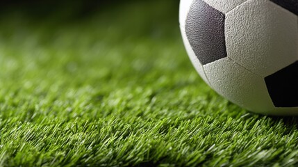 Close-Up of a Soccer Ball on Green Artificial Turf, Representing Sports, Recreation, and Healthy Lifestyle