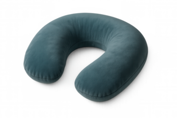 Teal velvet travel neck pillow providing comfort and support for resting on journey with transparent background