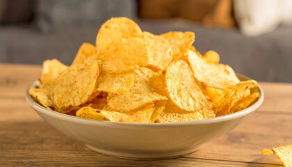 Pile of potato chips in bowl