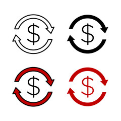 Currency Exchange Icon . in stroke, black and colored vectors collection isolated on white background.