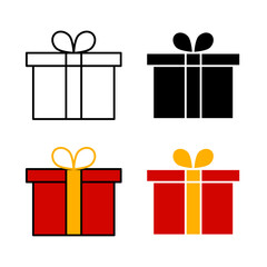 Gift Icon . in stroke, black and colored vectors collection isolated on white background.