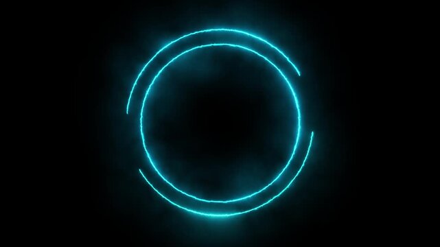 Glowing neon circle with on black background animation. A white neon circle glows in the dark. Neon frame circle loading icon animation background video. neon circle frame loading icon bckground 
