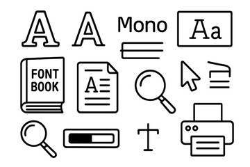 Font Selection Doodles. Hand-drawn doodle illustration Choosing fonts for clarity serif icon, sans-serif, monospaced font, font book, text line, document, font