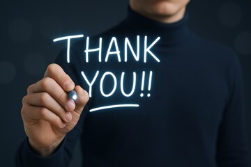 Gratitude Message Written on Transparent Surface by a Man in Dark Sweater Thanking Business Partner