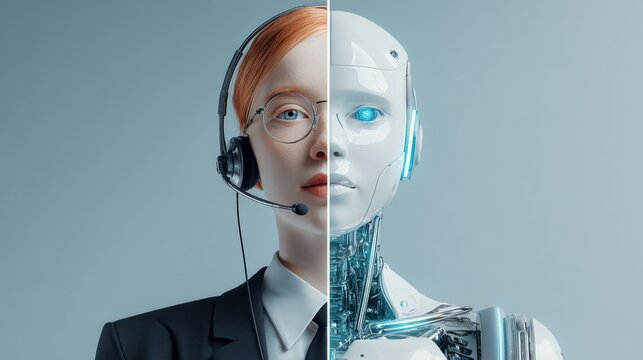 Human and Robot Integration: Depiction of AI Customer Service and Future Technology Concepts - Powered by Adobe