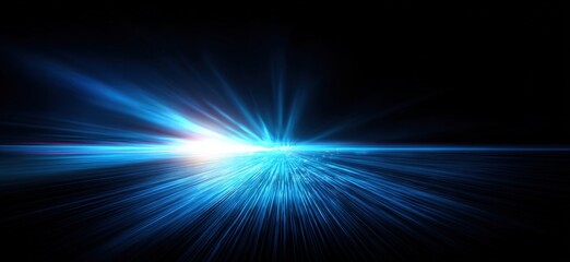 Abstract Blue Light Trails on Dark Background, Futuristic Technology and Space Travel Concept