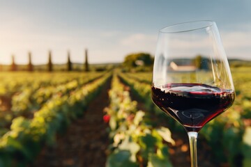 Elegant Red Wine in Vineyard: Capturing the Essence of Viticulture and Fine Wine Production