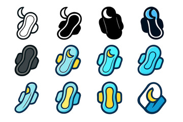 Feminine Hygiene Logo Grid. Set Logo of Feminine Hygiene Products and Practices: Overnight Pad. Logo set in vector style, emblematic variations. line, bold