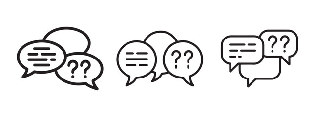 Communication Icons Set, Chat Bubbles with Question Mark, People Conversation Symbol