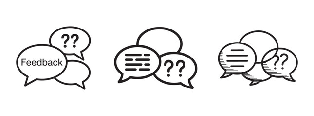 Communication Icons Set, Chat Bubbles with Question Mark, People Conversation Symbol