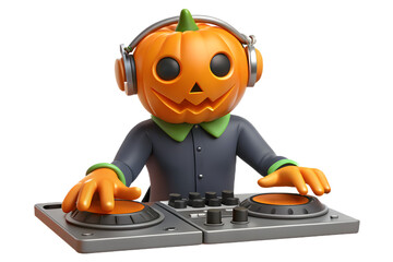 3d orange man with headphones and microphone halloween pumpkin vector design icon