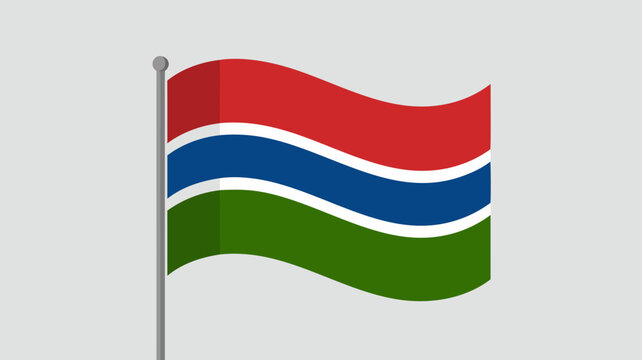 Stylized depiction of the Gambian flag waving in the wind on a simple pole and an off-white